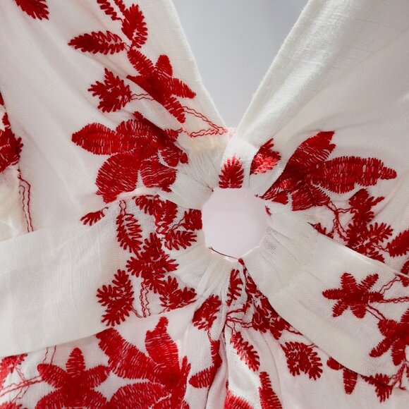 SKYLAR ROSE Women’s Top Cotton Linen Look Floral Embroidered Peplum Waist Size M - Picture 6 of 11